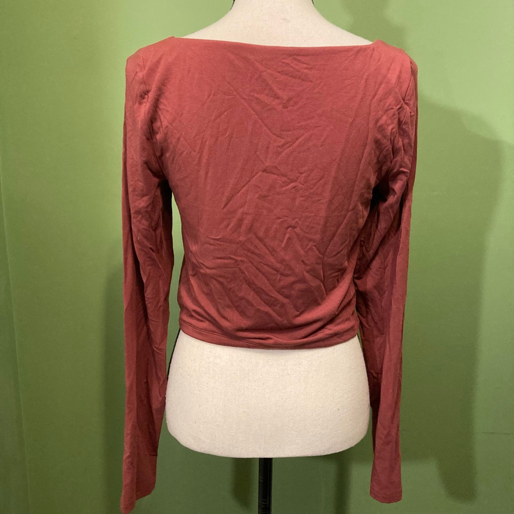 Women's Wilfred Rust Long Sleeve cropped Sweetheart Neck Crop Top Size L - Picture 6 of 10